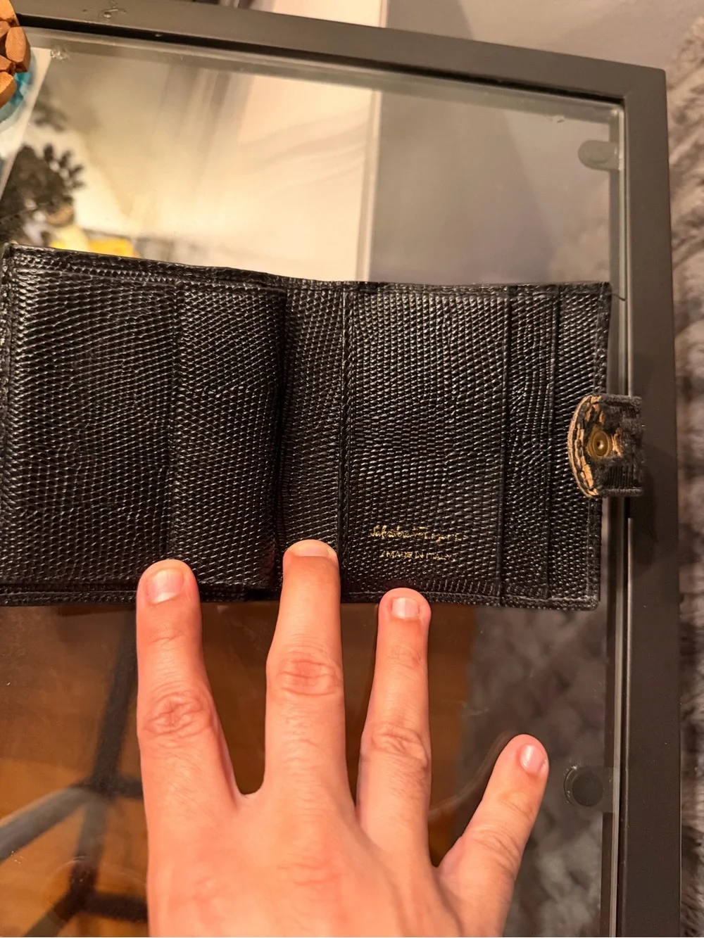 Salvatore Ferragamo Black Textured Leather Wallet with Silver Buckle